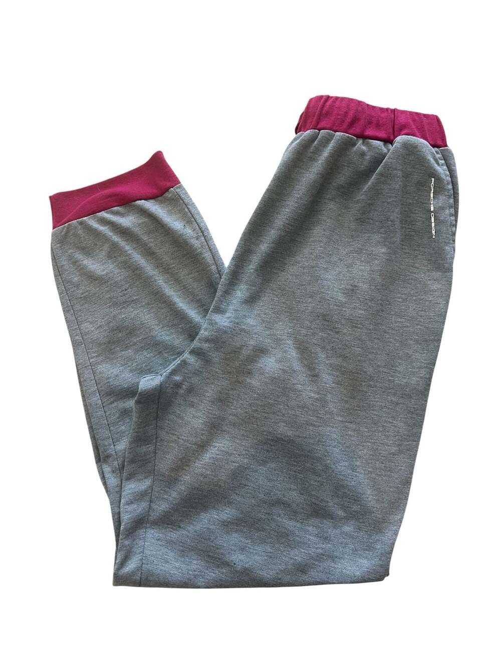 Porsche Design Grey Colorblock Jogger Sweatpants Burgundy Trim Size: Large